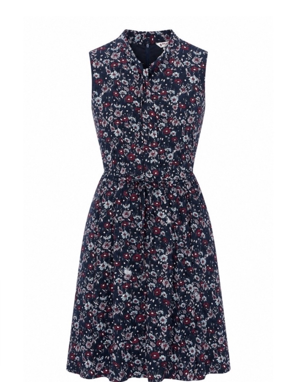 Brooks Brothers Red Fleece Blue Floral Dress Womens 12 Sleeveless Tie Neck